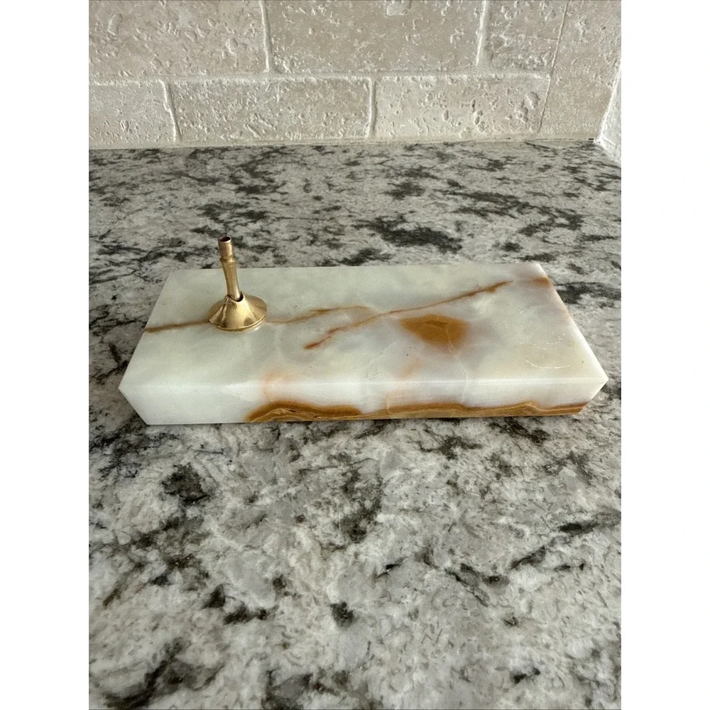 Vintage Beautiful Onyx Marble Stone Pen Pencil Holder Desk